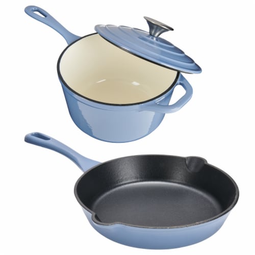 Dash Of That® Sauce Pan & Skillet Set Enameled Cast Iron - Blue Perspective: back