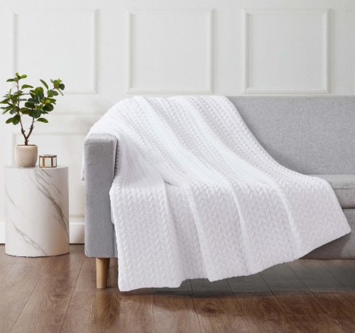 HD Designs® Herringbone Plush Throw - White Perspective: back