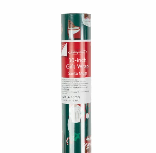 Holiday Home 30 In x 72 Ft Santa Mugs Gift Wrap Roll Perspective: back