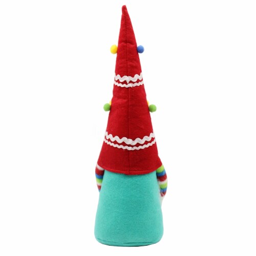 Holiday Home Red Hat Gnome Holding Tree Christmas Décor Perspective: back