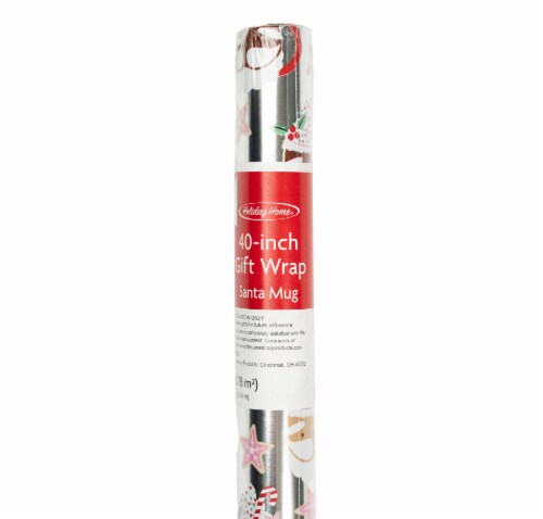 Holiday Home 40 In x 6 Ft Santa Mugs Gift Wrap Roll Perspective: back