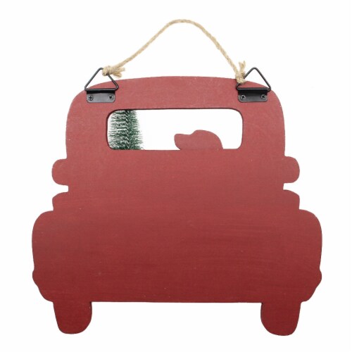 Holiday Home Red Truck with Black Dog and Christmas Tree Wall Hanging Christmas Décor Perspective: back