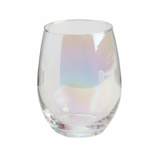 Holiday Home Oh What Fun and Clear Iridescent Stemless Wine Glass Perspective: back