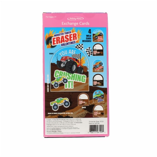 Holiday Home® Valentines Exchange Cards With Erasers - Monster Truck Perspective: back