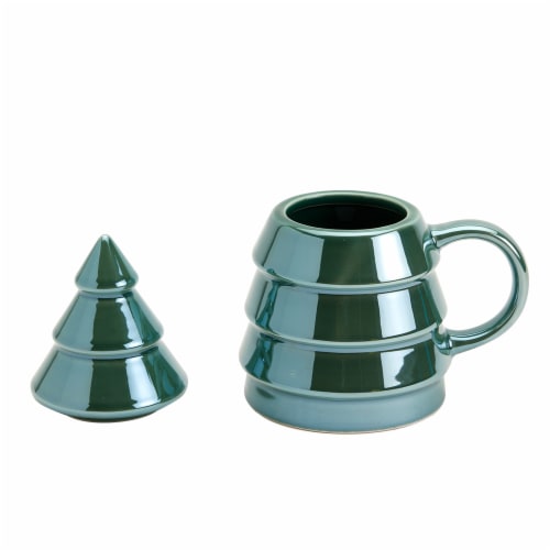 Holiday Home Green Iridescent Plain Tree Mug With Lid Perspective: back