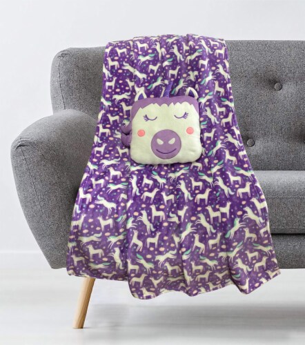 Holiday Home Unicorn Christmas Pillow and Throw Set Holiday Décor Perspective: back