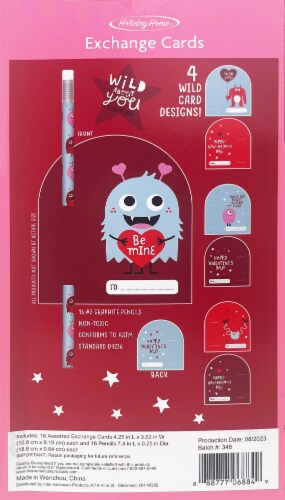 Holiday Home Valentine's Day Exchange Cards Monster with Pencils Perspective: back