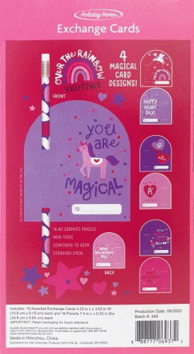 Holiday Home Valentine's Day Exchange Cards Unicorn with Pencils Perspective: back