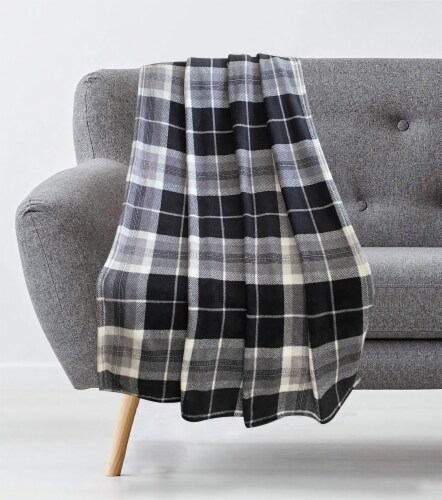 Holiday Home® Hawethorne Plaid Rolled Christmas Throw Blanket -  Black Perspective: back