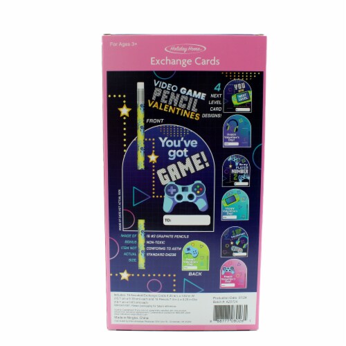 Holiday Home® Valentines Exchange Cards With Pencils - Video Game Perspective: back