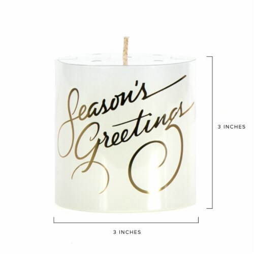 Holiday Home Christmas Small Pillar Candle Season's Greetings Perspective: back