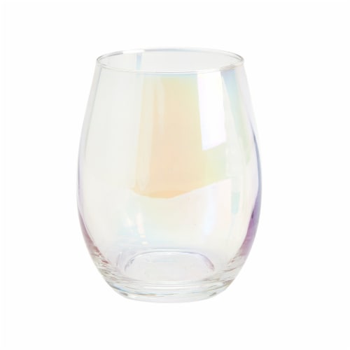 Holiday Home Iridescent Stemless Wine Glass with Tree Bottle Stopper Set Perspective: back