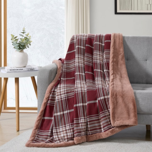 HD Designs Plaid Faux Fur Reversible Throw Blanket - Clay Perspective: back
