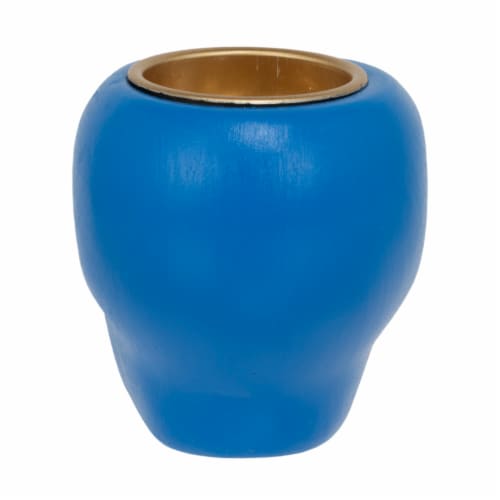 Holiday Home Day of the Dead Skull Candle Holder - Blue Perspective: back