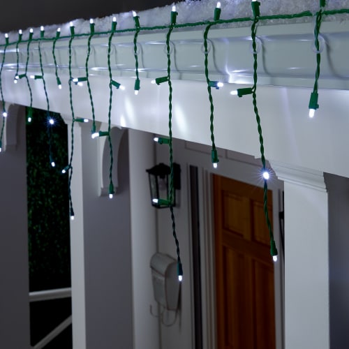 Holiday Home 100 ct Green Wire LED Icicle Christmas Lights - White Perspective: back