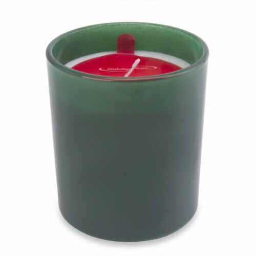 Holiday Home Glass Jar Candle with Wood Lid & Tree - Green Perspective: back