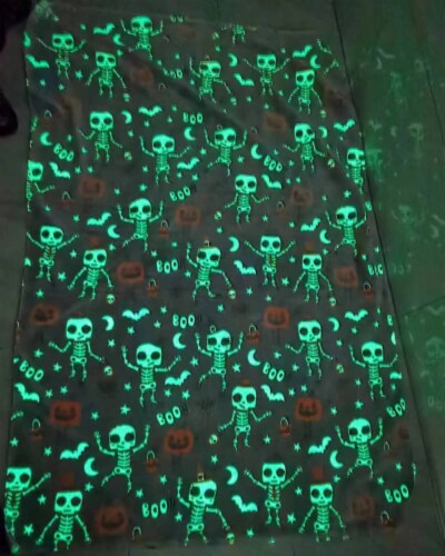 Holiday Home Skeletal Dance Glow in the Dark  50x60 Halloween Throw Blanket Perspective: back