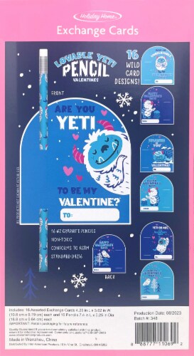 Holiday Home Valentine's Day Exchange Cards Yeti with Pencils Perspective: back