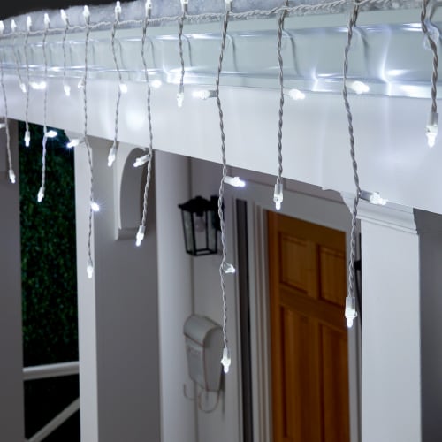Holiday Home® White Wire Cool White Icicle LED Christmas Lights Perspective: back