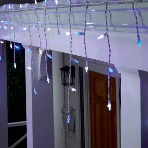 Holiday Home 100 ct White Wire Cool White Icicle LED Christmas Lights Perspective: back