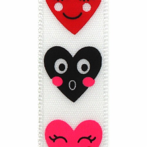 Holiday Home Valentine's Ribbon with Face Hearts - White Perspective: back