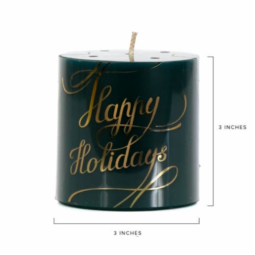 Holiday Home Happy Holidays Small Pillar Candle Perspective: back