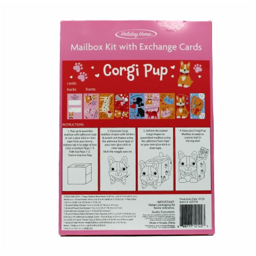 Holiday Home® Make Your Own Valentine's Mailbox Kit and Exchange Cards - Corgi Pup Perspective: back