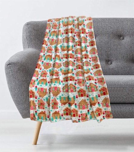 Holiday Home Rolled Throw Blanket - Gingerbread Houses Perspective: back