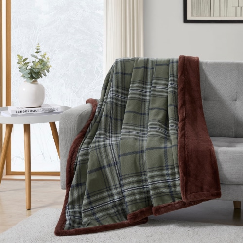 HD Designs Plaid Faux Fur Reversible Throw Blanket - Green Perspective: back