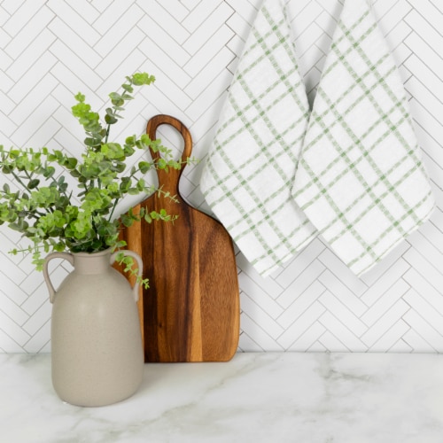 Everyday Living Grid Kitchen Towels - Green Perspective: back