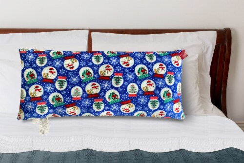 Holiday Home Blue Snowglobes Body Pillow Perspective: back