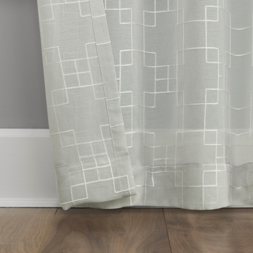 Everyday Living Bosworth Trellis Embroidery Sheer Rod Pocket Window Panel - Gray Perspective: back