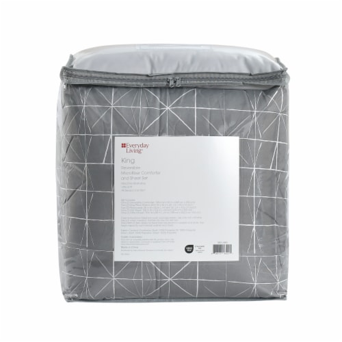 Everyday Living® Geo Lines Reversible King 7 Piece Set - White/Grey Perspective: back