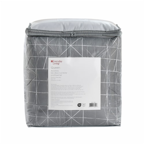 Everyday Living® Geo Lines Reversible Queen 7 Piece Sheet - White/Grey Perspective: back