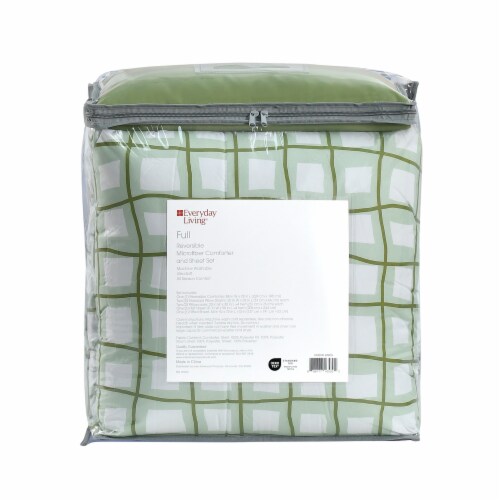 Everyday Living® Check Lines Reversible Full 7 Piece Set - Green/White Perspective: back