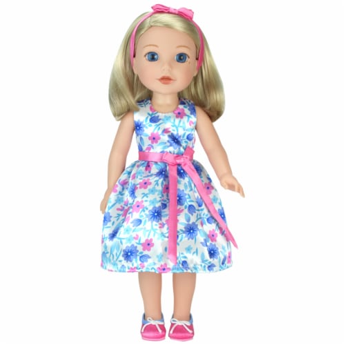 Sophia s 15 Doll Girl Satin Aqua Floral Print Party Dress