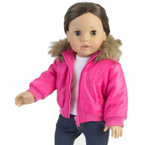 Sophia s Puffy Nylon Jacket with Faux Fur Trim Collar for 18 Inch Dolls Hot Pink 1 Harris Teeter