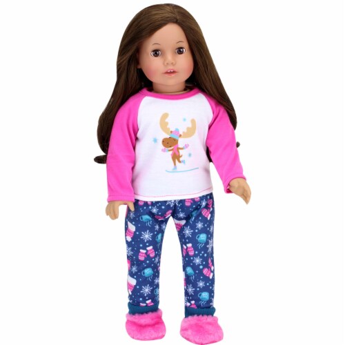Sophia's - 18  Doll - Moose Print Winter Pj's & Slippers - Teal Perspective: back