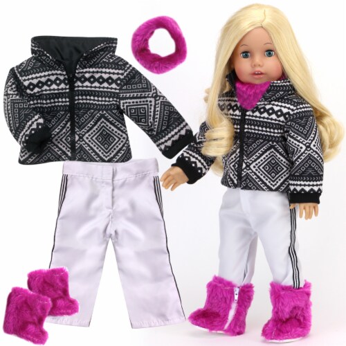 Sophia's - 18  Doll - Geometric Ski Coat, Pants, Berry Neck Warmer & Fur Boots Perspective: back