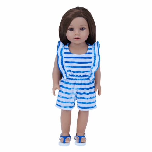 Sophia's Stripe Romper and Sandals for 18  Dolls, Blue/White Perspective: back