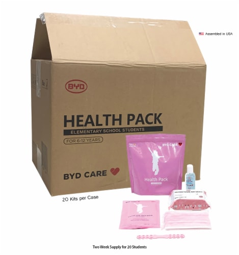 Health Pack PPE Kit (Case of 20 Kits) for School, Student, Kids 6-12 Years - Pink Perspective: back