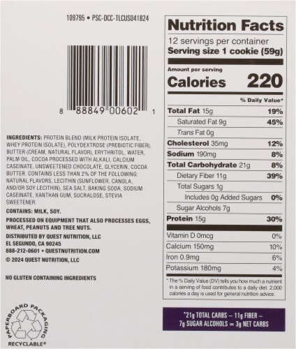 Quest Double Chocolate Chip Protein Cookies Perspective: back