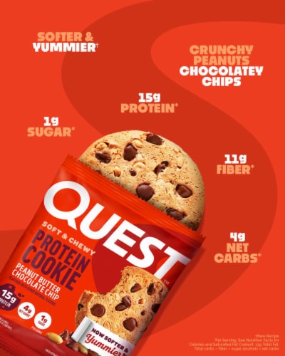 Quest 15g Protein 9g Fiber Peanut Butter Chocolate Chip Cookie Perspective: back