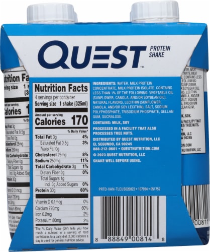 Quest™ Ready to Drink Gluten Free Vanilla Protein Shakes Perspective: back