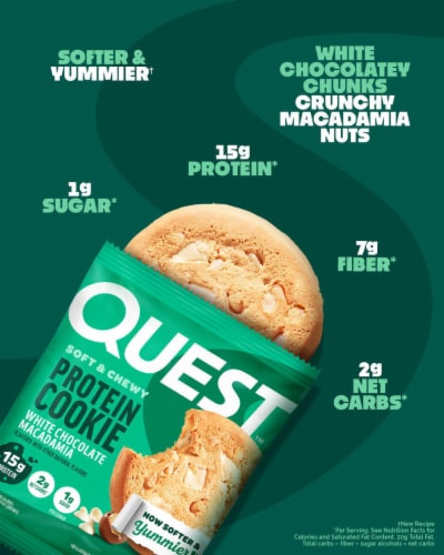 Quest High Protein Low Carb White Chocolate Macadamia Nut Cookie Perspective: back