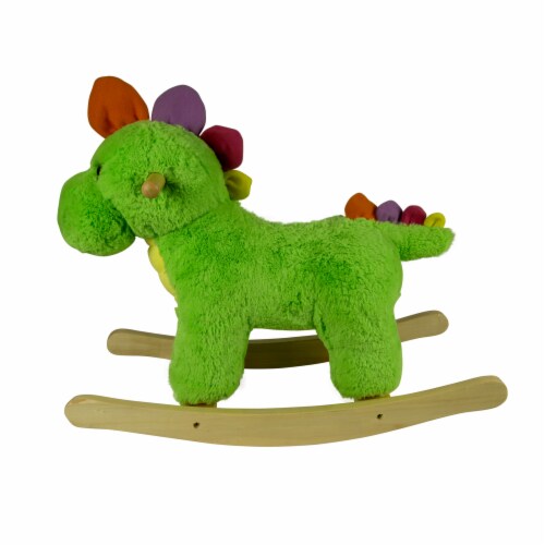 PonyLand Toys Soft Plush Musical Rocking Dinosaur - Green Perspective: back