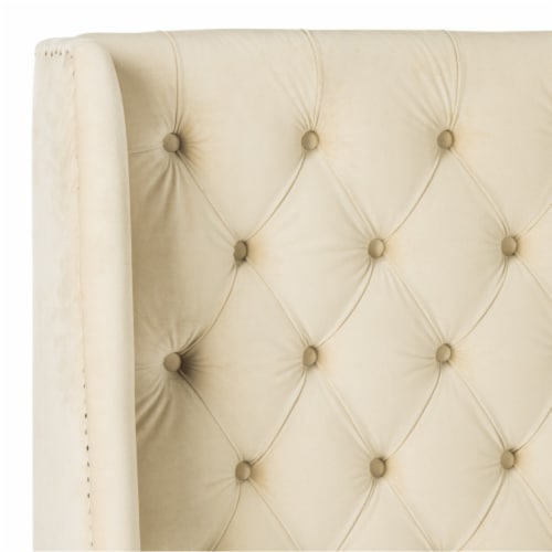 SAFAVIEH London Winged Headboard Flat Nail Head Buckwheat Twin Perspective: back
