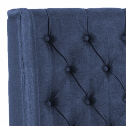 SAFAVIEH London Linen Tufted Winged Headboard Flat Nail Head Navy Full Perspective: back