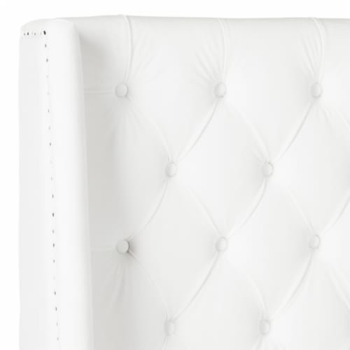 SAFAVIEH London Tufted Winged Headboard Flat Nail Head White Full Perspective: back