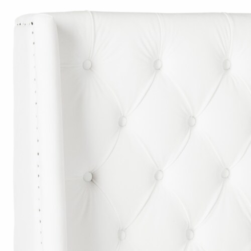 SAFAVIEH London Tufted Winged Headboard Flat Nail Head White Queen Perspective: back